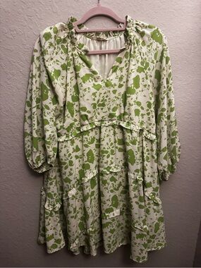 entro Cream Dress with Green Floral Print